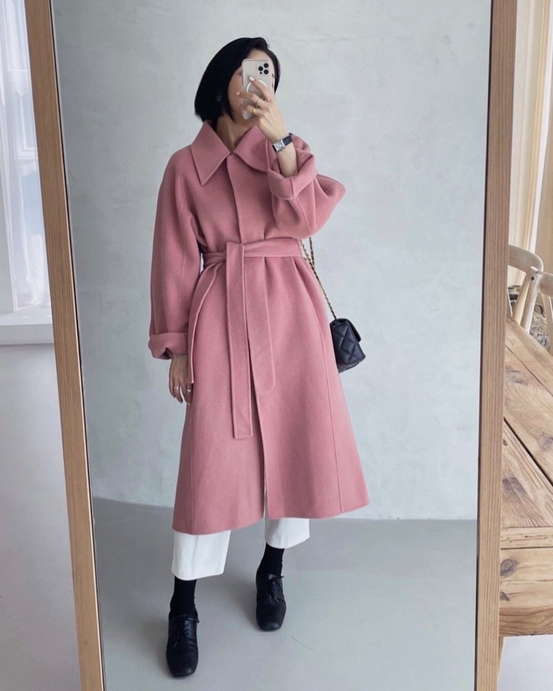 상트 롱 핸드메이드 코트 4col 가을 겨울 고급 아우터 뉴 컬러 핑크 추가 싱글 카라 벨트 제작 상품